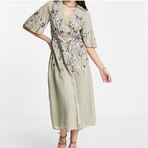 NWT Hope and Ivy embroidered floral midi dress UK14